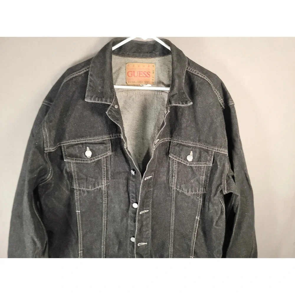 Vintage 90s Guess Denim Jacket Sz XXL Black Washed Jean Trucker 100% Cotton USA